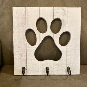 Dog White Wooden Paw Print Wall Hook